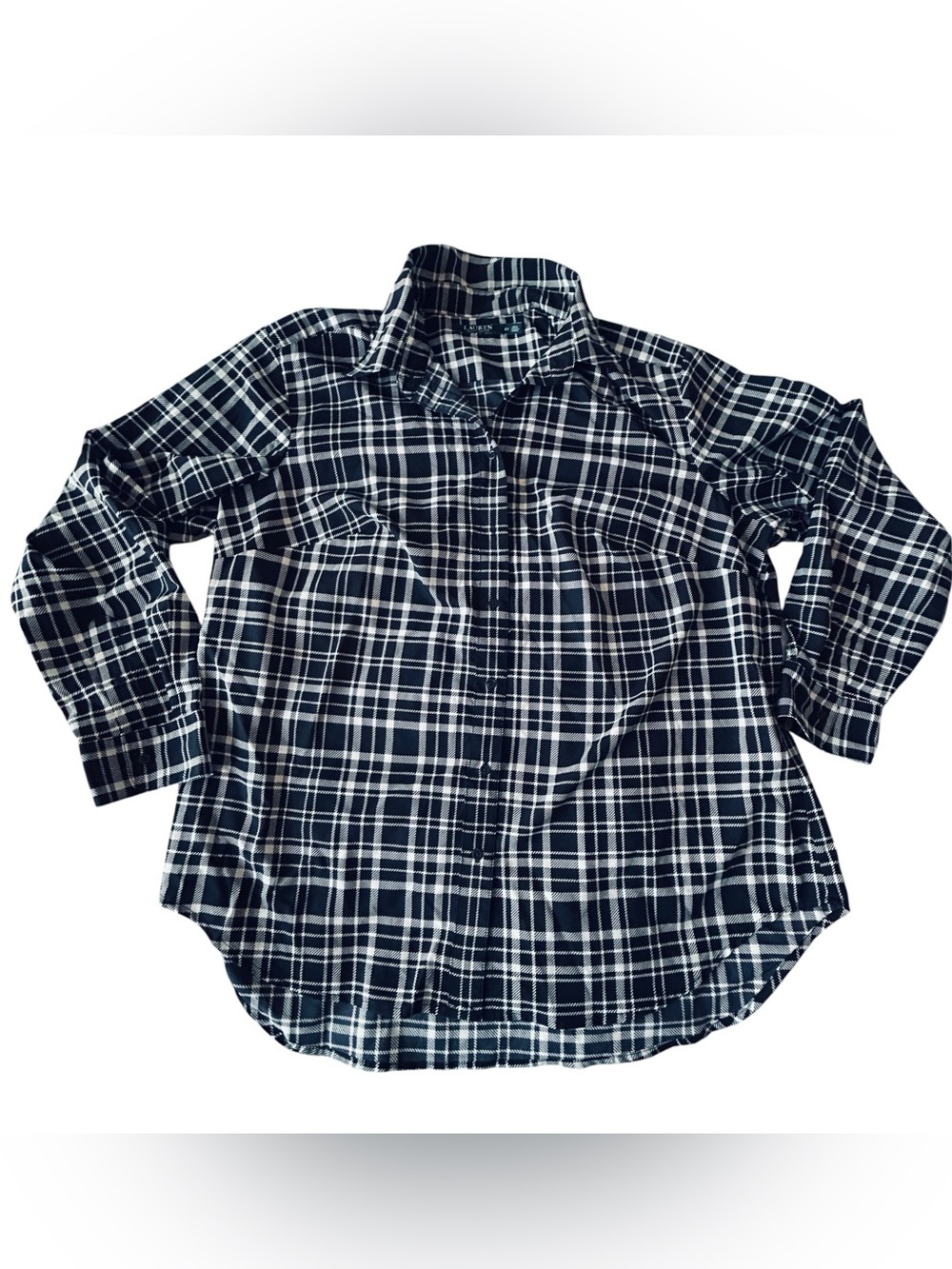 Lauren Ralph Lauren Black and White Plaid Blouse size 2x